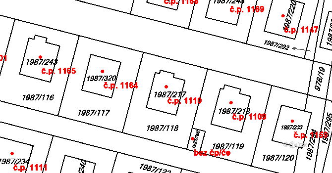 Nýřany 1110 na parcele st. 1987/217 v KÚ Nýřany, Katastrální mapa