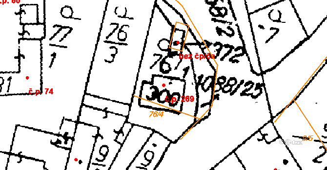 Tři Dvory 269 na parcele st. 300 v KÚ Tři Dvory, Katastrální mapa