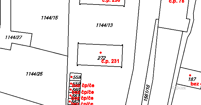 Opařany 231 na parcele st. 272 v KÚ Opařany, Katastrální mapa