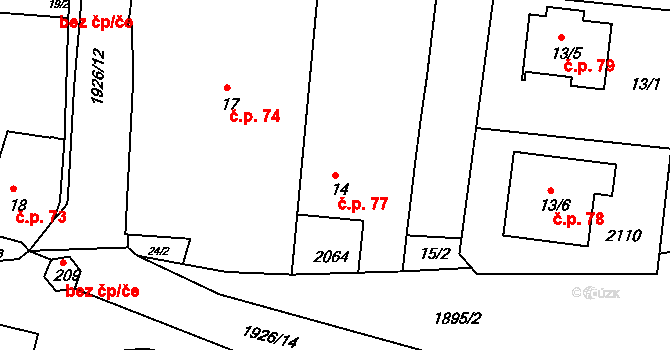 Tlumačov 77 na parcele st. 14 v KÚ Tlumačov u Domažlic, Katastrální mapa