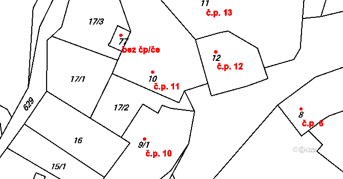 Chmelná 11, Sušice na parcele st. 10 v KÚ Velká Chmelná, Katastrální mapa