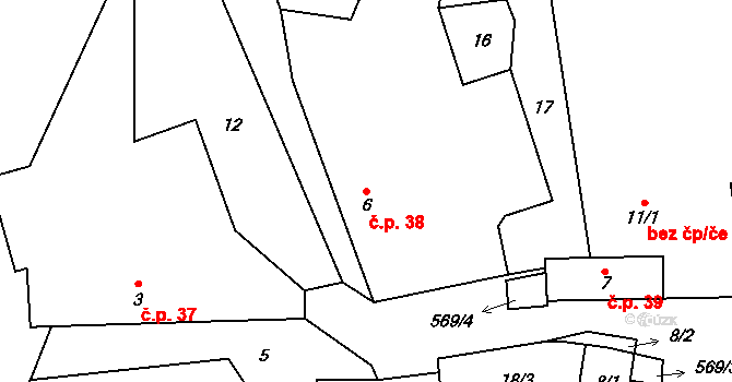 Skomelno 38 na parcele st. 6 v KÚ Skomelno, Katastrální mapa