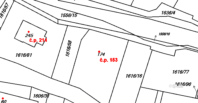 Horní Roveň 153, Dolní Roveň na parcele st. 174 v KÚ Horní Roveň, Katastrální mapa