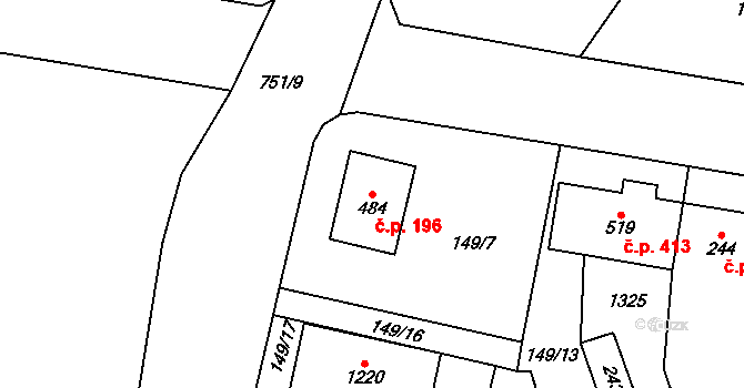 Svítkov 196, Pardubice na parcele st. 484 v KÚ Svítkov, Katastrální mapa