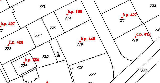 Rájec 448, Rájec-Jestřebí na parcele st. 776 v KÚ Rájec nad Svitavou, Katastrální mapa