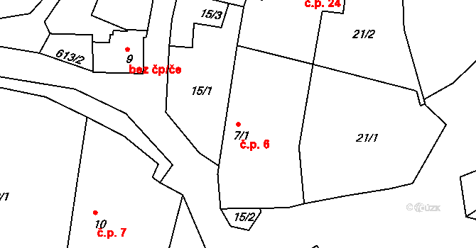 Horní Nakvasovice 6, Bušanovice na parcele st. 7/1 v KÚ Horní Nakvasovice, Katastrální mapa