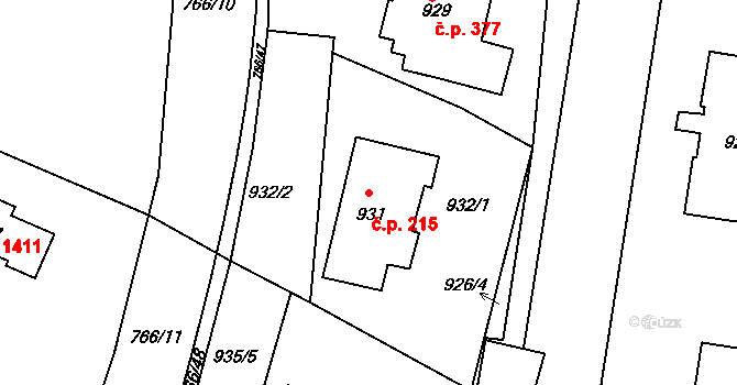 Kopřivnice 215 na parcele st. 931 v KÚ Kopřivnice, Katastrální mapa