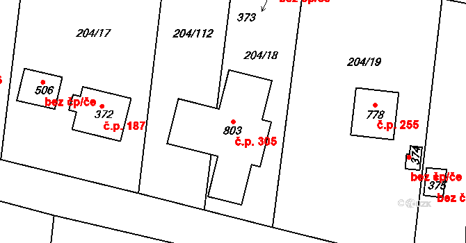 Sedlec 305, Starý Plzenec na parcele st. 803 v KÚ Sedlec u Starého Plzence, Katastrální mapa
