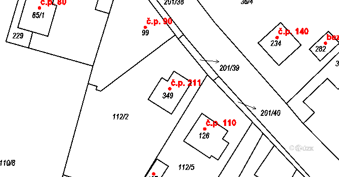 Hradešín 211 na parcele st. 349 v KÚ Hradešín, Katastrální mapa