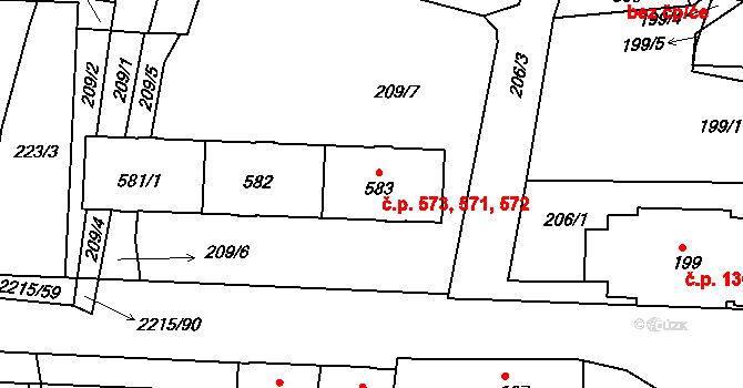 Ledeč nad Sázavou 571,572,573 na parcele st. 581/1 v KÚ Ledeč nad Sázavou, Katastrální mapa