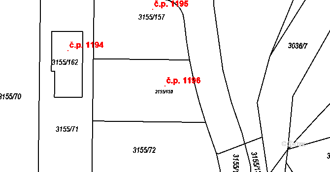 Valtice 1196 na parcele st. 3155/159 v KÚ Valtice, Katastrální mapa