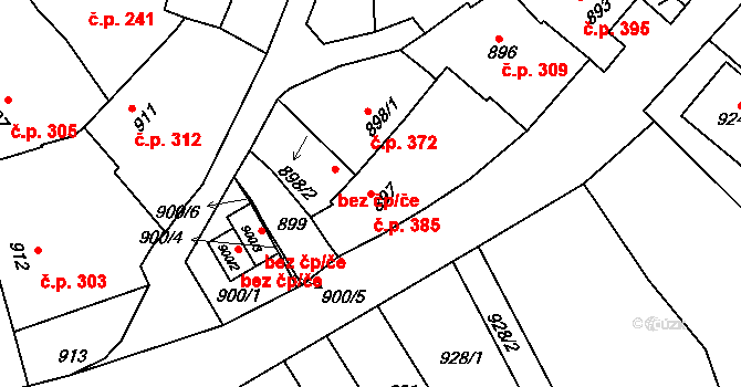 Klobouky u Brna 385 na parcele st. 897 v KÚ Klobouky u Brna, Katastrální mapa