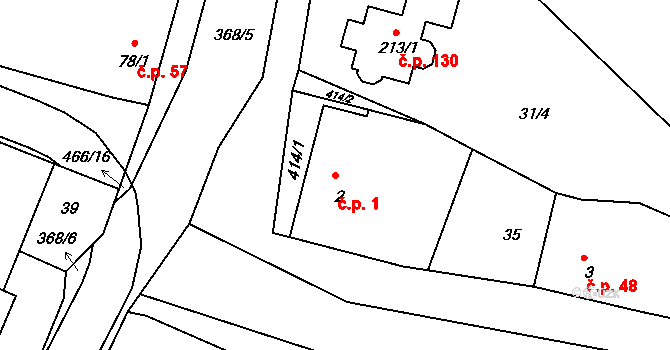 Zahnašovice 1 na parcele st. 2 v KÚ Zahnašovice, Katastrální mapa
