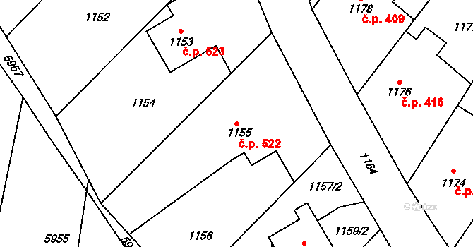 Konice 522 na parcele st. 1155 v KÚ Konice, Katastrální mapa