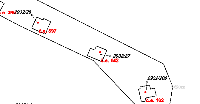 Lančov 142 na parcele st. 2932/27 v KÚ Lančov, Katastrální mapa
