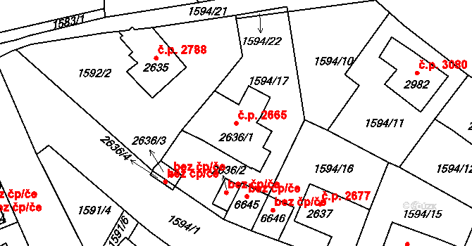 Jablonec nad Nisou 2665 na parcele st. 2636/1 v KÚ Jablonec nad Nisou, Katastrální mapa
