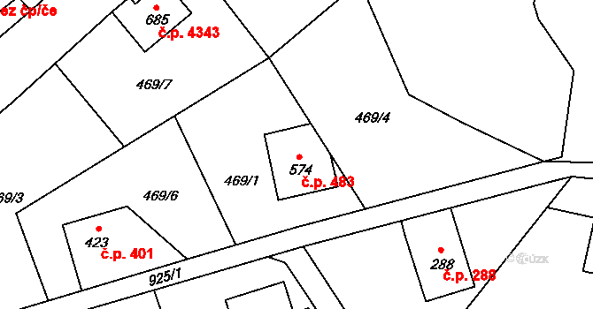 Kokonín 483, Jablonec nad Nisou na parcele st. 574 v KÚ Kokonín, Katastrální mapa