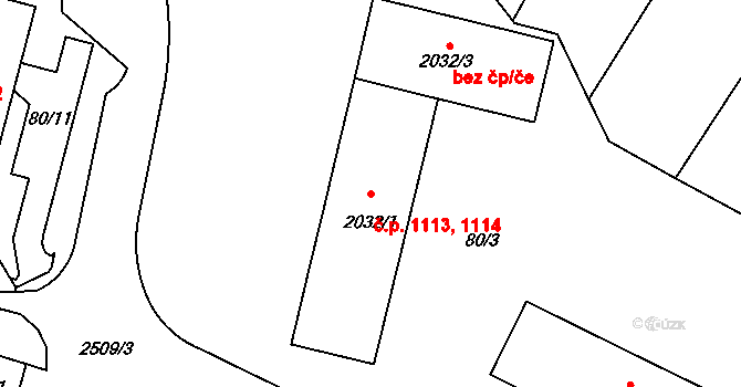 Kyjov 1113,1114 na parcele st. 2032/1 v KÚ Kyjov, Katastrální mapa