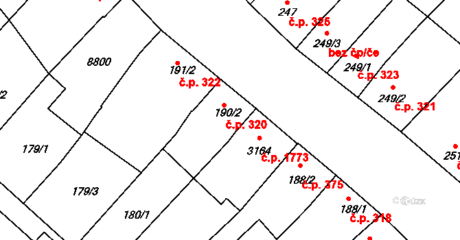 Veselí nad Moravou 320 na parcele st. 190/2 v KÚ Veselí-Předměstí, Katastrální mapa