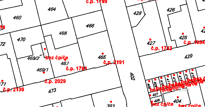 Kladno 2191 na parcele st. 465 v KÚ Kladno, Katastrální mapa