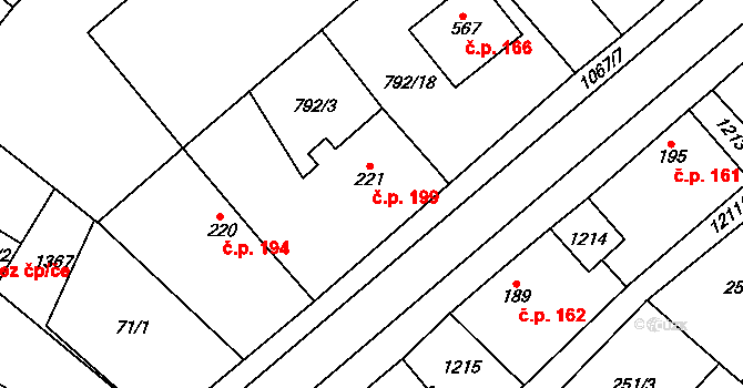 Cerhenice 199 na parcele st. 221 v KÚ Cerhenice, Katastrální mapa