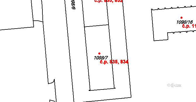 Třeboň II 834,835, Třeboň na parcele st. 1098/7 v KÚ Třeboň, Katastrální mapa