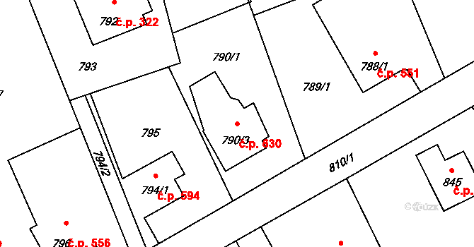 Lutyně 630, Orlová na parcele st. 790/3 v KÚ Horní Lutyně, Katastrální mapa