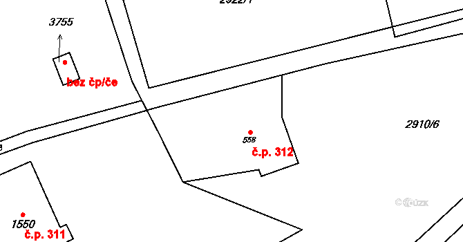Rožnov pod Radhoštěm 312 na parcele st. 558 v KÚ Rožnov pod Radhoštěm, Katastrální mapa