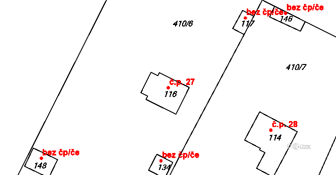 Bor 27, Březnice na parcele st. 116 v KÚ Bor u Březnice, Katastrální mapa