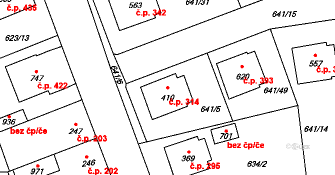 Chýnov 314 na parcele st. 410 v KÚ Chýnov u Tábora, Katastrální mapa