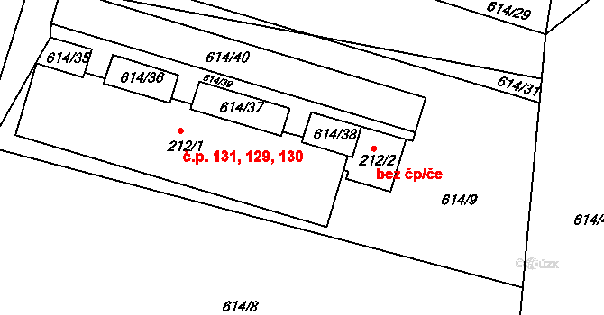 Skořenice 129,130,131 na parcele st. 212/1 v KÚ Skořenice, Katastrální mapa