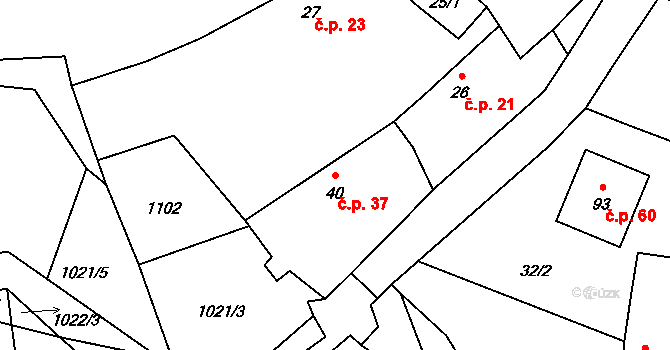 Sousedovice 37 na parcele st. 40 v KÚ Sousedovice, Katastrální mapa