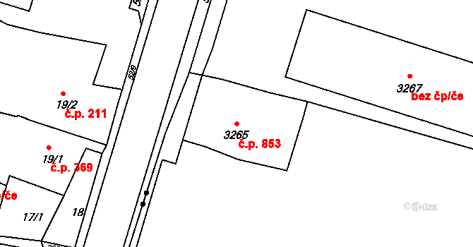 Kadaň 853 na parcele st. 3265 v KÚ Kadaň, Katastrální mapa