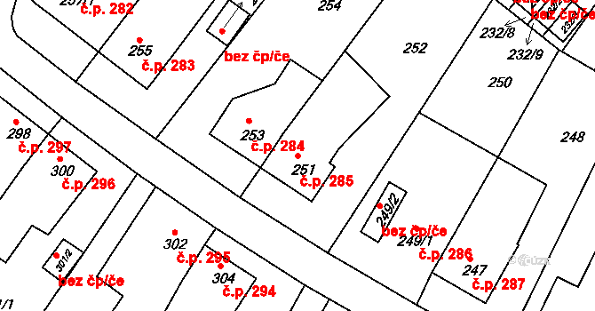 Miřetice u Klášterce nad Ohří 285, Klášterec nad Ohří na parcele st. 251 v KÚ Miřetice u Klášterce nad Ohří, Katastrální mapa
