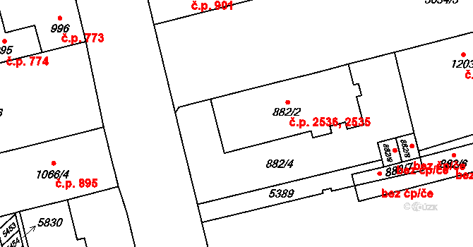 Břeclav 2535,2536 na parcele st. 882/2 v KÚ Břeclav, Katastrální mapa