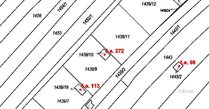 Bohunice 272, Brno na parcele st. 1439/10 v KÚ Bohunice, Katastrální mapa