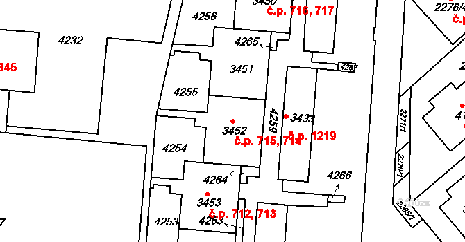 Komín 714,715, Brno na parcele st. 3451 v KÚ Komín, Katastrální mapa