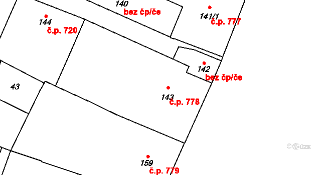 Litovel 778 na parcele st. 143 v KÚ Litovel, Katastrální mapa