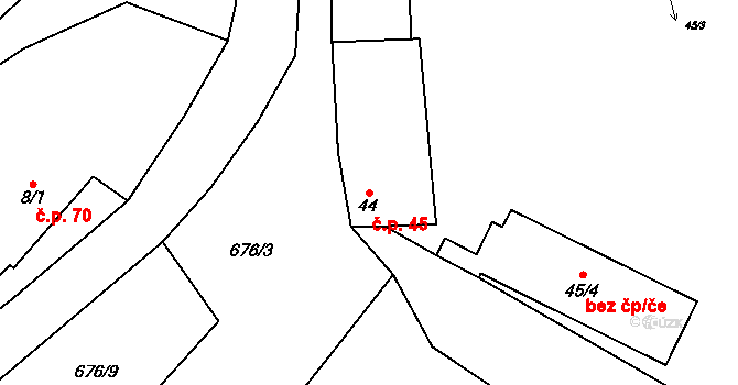 Limuzy 45, Tismice na parcele st. 44 v KÚ Limuzy, Katastrální mapa