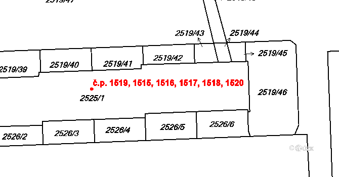 Chodov 1519, Praha na parcele st. 2525/1 v KÚ Chodov, Katastrální mapa
