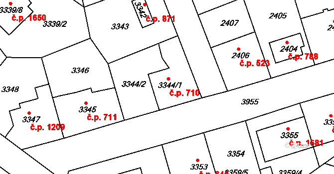 Modřany 710, Praha na parcele st. 3344/1 v KÚ Modřany, Katastrální mapa