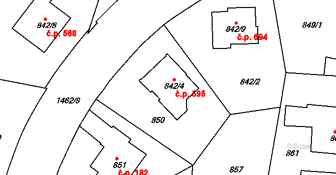 Jinonice 595, Praha na parcele st. 842/4 v KÚ Jinonice, Katastrální mapa