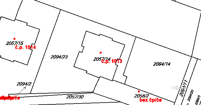 Střešovice 1013, Praha na parcele st. 2057/14 v KÚ Střešovice, Katastrální mapa