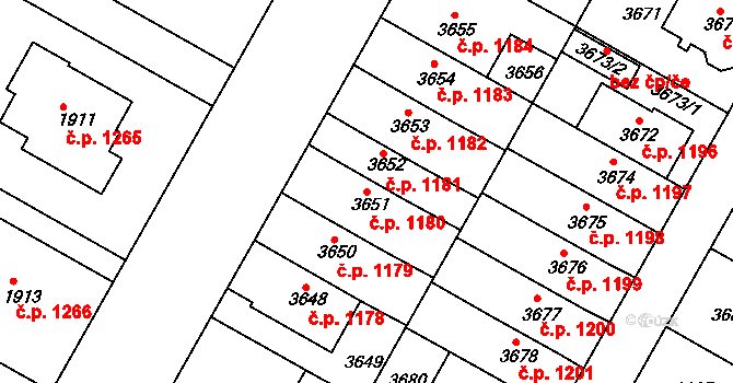 Dejvice 1180, Praha na parcele st. 3651 v KÚ Dejvice, Katastrální mapa