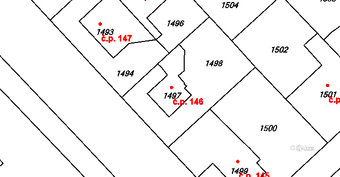 Suchdol 146, Praha na parcele st. 1497 v KÚ Suchdol, Katastrální mapa