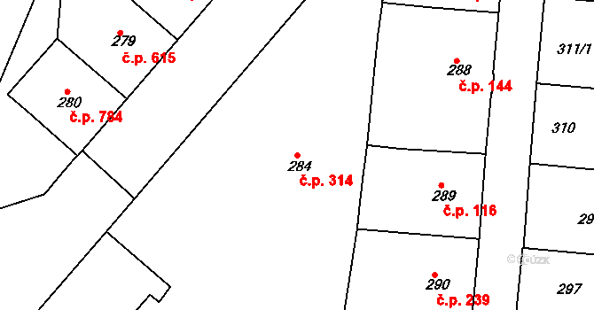 Holešovice 314, Praha na parcele st. 284 v KÚ Holešovice, Katastrální mapa