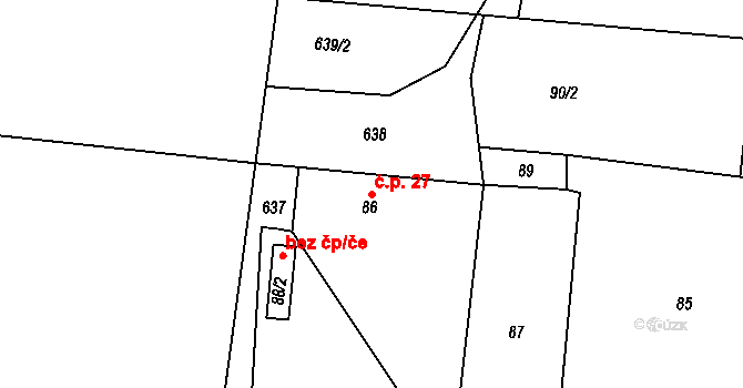 Horčápsko 27 na parcele st. 86 v KÚ Horčápsko, Katastrální mapa