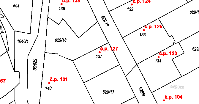 Kozárovice 127 na parcele st. 137 v KÚ Kozárovice, Katastrální mapa