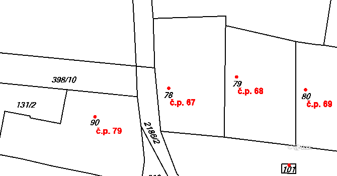 Čečelovice 67 na parcele st. 78 v KÚ Čečelovice, Katastrální mapa