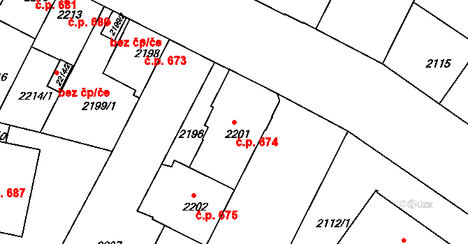 České Budějovice 3 674, České Budějovice na parcele st. 2201 v KÚ České Budějovice 3, Katastrální mapa